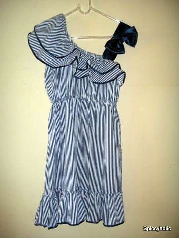 Cute one shoulder blue/white stripes dress. Fit for size 32-34