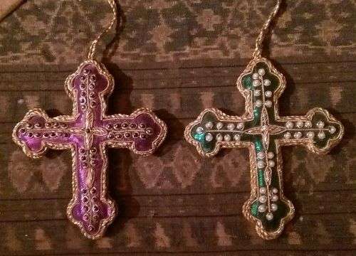 Two vintage fabric crosses