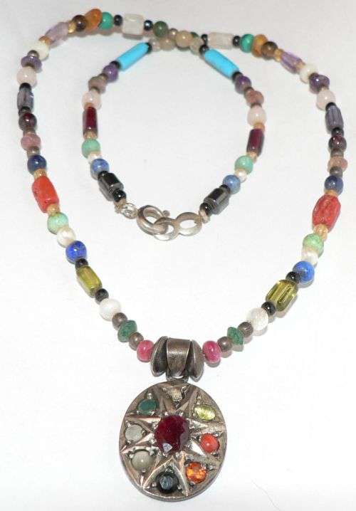 Vintage sterling silver and multigem pendant on a multistone necklace