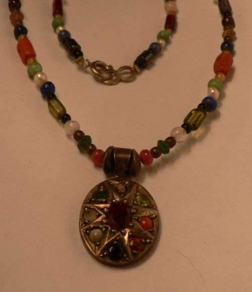 Vintage sterling silver and multigem pendant on a multistone necklace