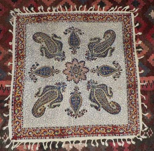 Vintage Ghalamkar hand blocked cotton table cloth, made in Iran, 60 cm x 60 cm