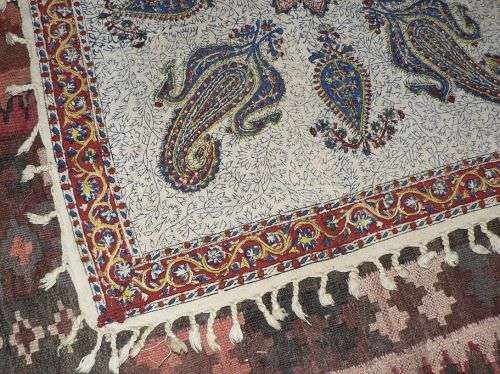 Vintage Ghalamkar hand blocked cotton table cloth, made in Iran, 60 cm x 60 cm