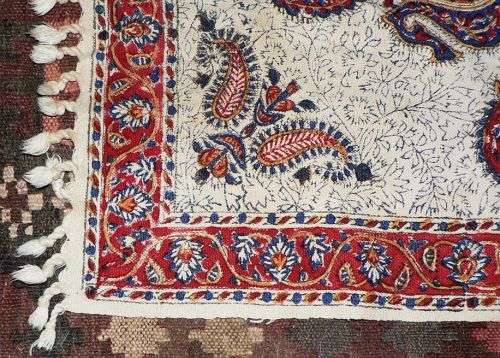 Vintage Ghalamkar hand blocked cotton table runner, made in Iran, 40 cm x 80 cm
