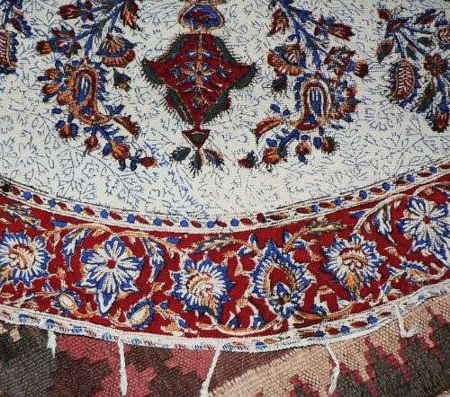 Vintage Ghalamkar hand blocked cotton circular table cloth, made in Iran, 80 cm x 80 cm