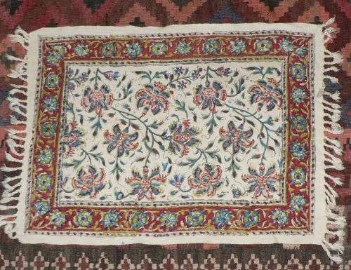 Vintage Ghalamkari hand blocked cotton table runner, made in Iran, 60 cm x 40 cm