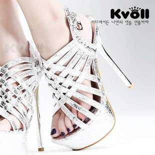 R785***   Kvoll Hollow braids style high Heels silver/gold high heels
