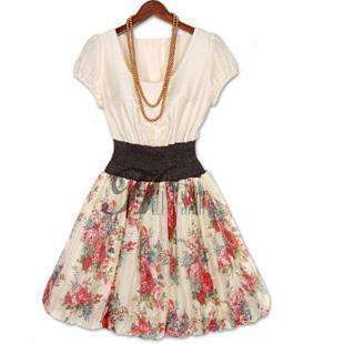 chiffon , cotton short sleeve dress, with flower pattern