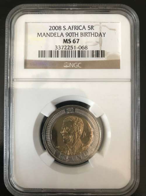 2008 MANDELA 90TH BIRTHDAY R5 COIN MS 67.