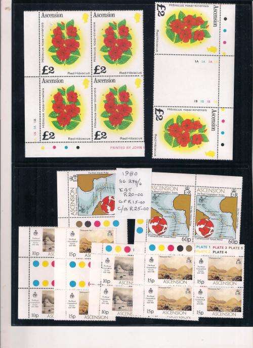 ASCENSION ISLANDS SELECTION OF CNT BLKS/GUTTER PAIRS ETC. LARGE LOT UMM. 22 SCANS . BRILLIANT LOT.