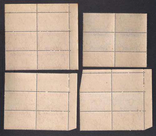 UNION OF SA. 1935 KGV SILVER JUBILEE BLKS OF 4. U/M/MINT. PLUS COVER WITH 6d BLK. (ODD TONE SPOTS).