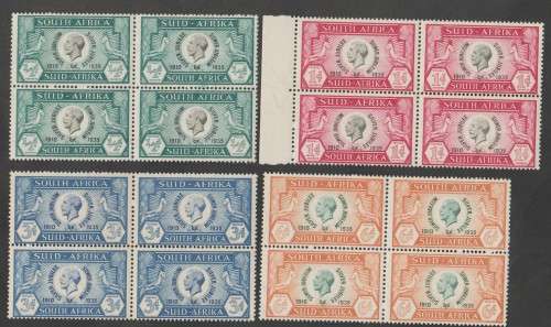 UNION OF SA. 1935 JUBILEE OF KGV BLKS OF FOUR. SACC 64/7. UNMOUNTED MINT. CV R5300.