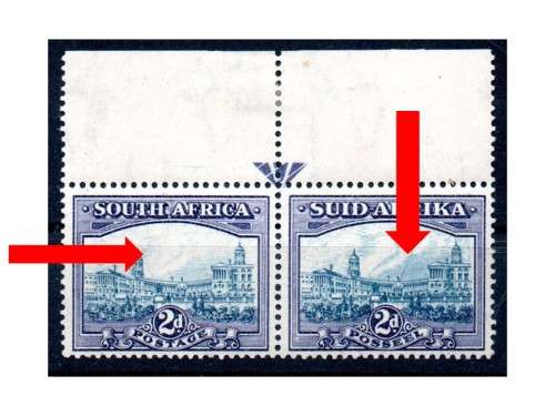 UNION 1933-48 HYPH PICT 2d ARROW PAIR MM WITH DOUBLE VARIETY `MISSING CLOUDS` `LADDER TO SKY`.