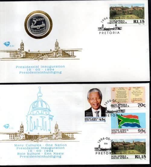 RSA 1994 PRES ELECTION COIN FDC 6.3c `MISSING STEPS` VARIETY + MANDELA FDC 6.3b. AS LISTED. VALUE!