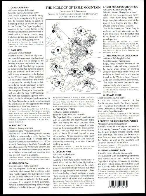 RSA 2004 THE ECOLOGY OF TABLE MOUNTAIN (X3) SELF-ADHESIVE SHEETLETS OF (X10) STAMPS. CC1667. CV R990