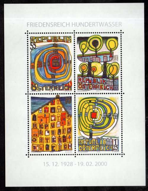 AUSTRIA 2008 80TH BIRTH ANNIV OF FRIEDENSREICH HUNDERTWASSER UMM M/SHEET. SGMS2944. CV GBP 10+. NICE