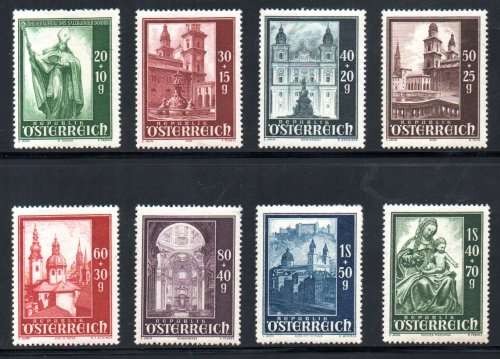 AUSTRIA 1948 SALZBURG CATHEDRAL RECONSTRUCTION FUND MINT SET OF (X8) SG1152/9. CV GBP 23+.