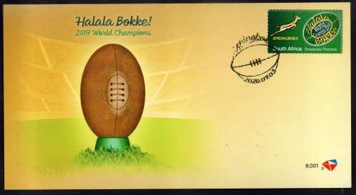 RSA 2020 HALALA BOKKE 2019 WORLD CHAMPS DISPLAY CARD 8.001 (START OF THIS SERIES). AS PER SCANS.