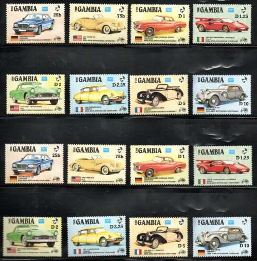 GAMBIA 1986 CENTENARY OF 1ST BENZ MOTOR CAR (X3) DUPLICATED UMM SETS SG650-7. AS PER SCANS. LOVELY.