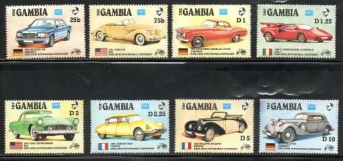 GAMBIA 1986 CENTENARY OF 1ST BENZ MOTOR CAR (X3) DUPLICATED UMM SETS SG650-7. AS PER SCANS. LOVELY.