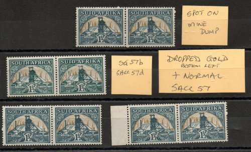 UNION 1933-48 DEF HYPH PICT 2d MINT PAIRS. (X3) WITH VARIETIES + (X1) NORMAL. GOOD VALUE.