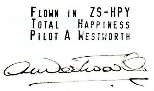 RSA 1990 NATAL BALLOON FIESTA MIDMAR FLOWN COVER SIGNED `PILOT - A WESTWORTH`. AS PER SCANS. NICE.