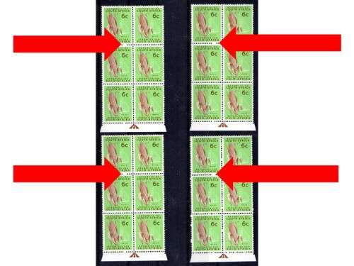 RSA 6c DEF MAIZE ARROW BLOCKS (X4) ALL WITH `MISSING PERF HOLES` UMM. AS PER SCANS. GREAT LOT