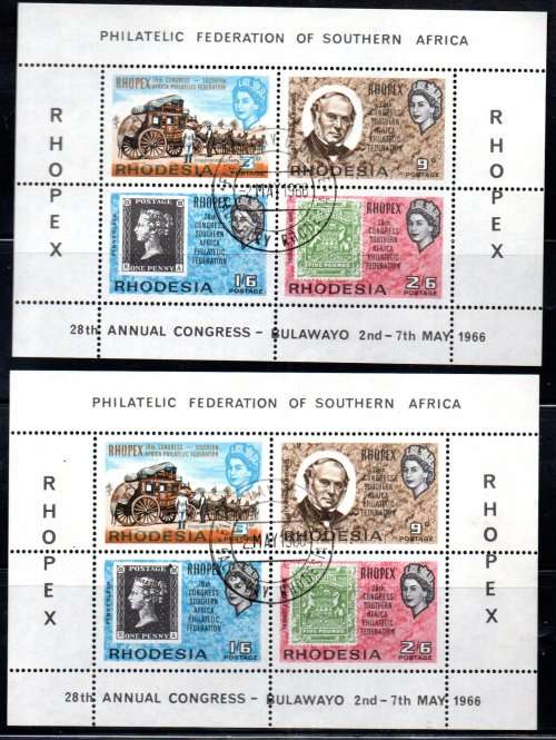 RHODESIA CLEARANCE OF 1966 RHOPEX/1972 RHOPHIL SHEETS MINT/USED. AS PER SCANS. GOOD VALUE.