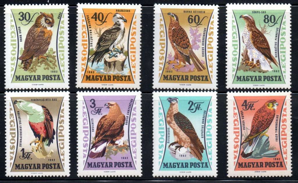 HUNGARY 1962 BIRDS OF PREY UMM SET OF (X8) VALUES. AS PER SCANS. SG1851/8. LOVELY SET. CV GBP 10.