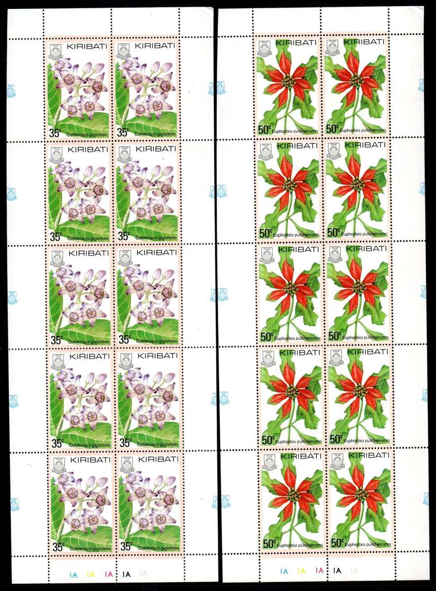 KIRIBATI 1981 FLOWERS UMM SET OF (X4) SHEETS OF (X10). SG141/4. AS PER SCANS. NICE THEMATIC ITEMS.