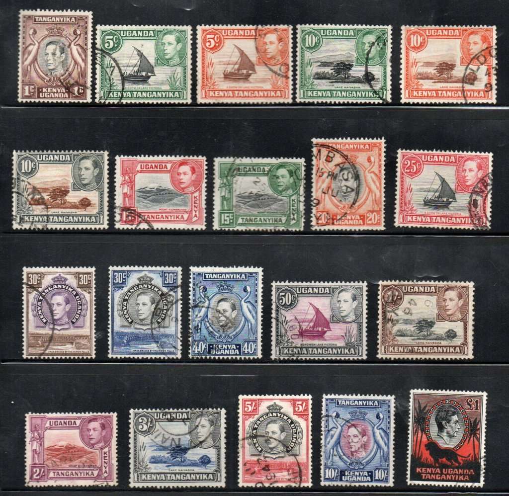 KUT 1938-54 KGVI USED SET OF (X20) SINGLES. SG131/150b. CV GBP 50 (CHEAPEST). UNCHECKED PERFS ETC.