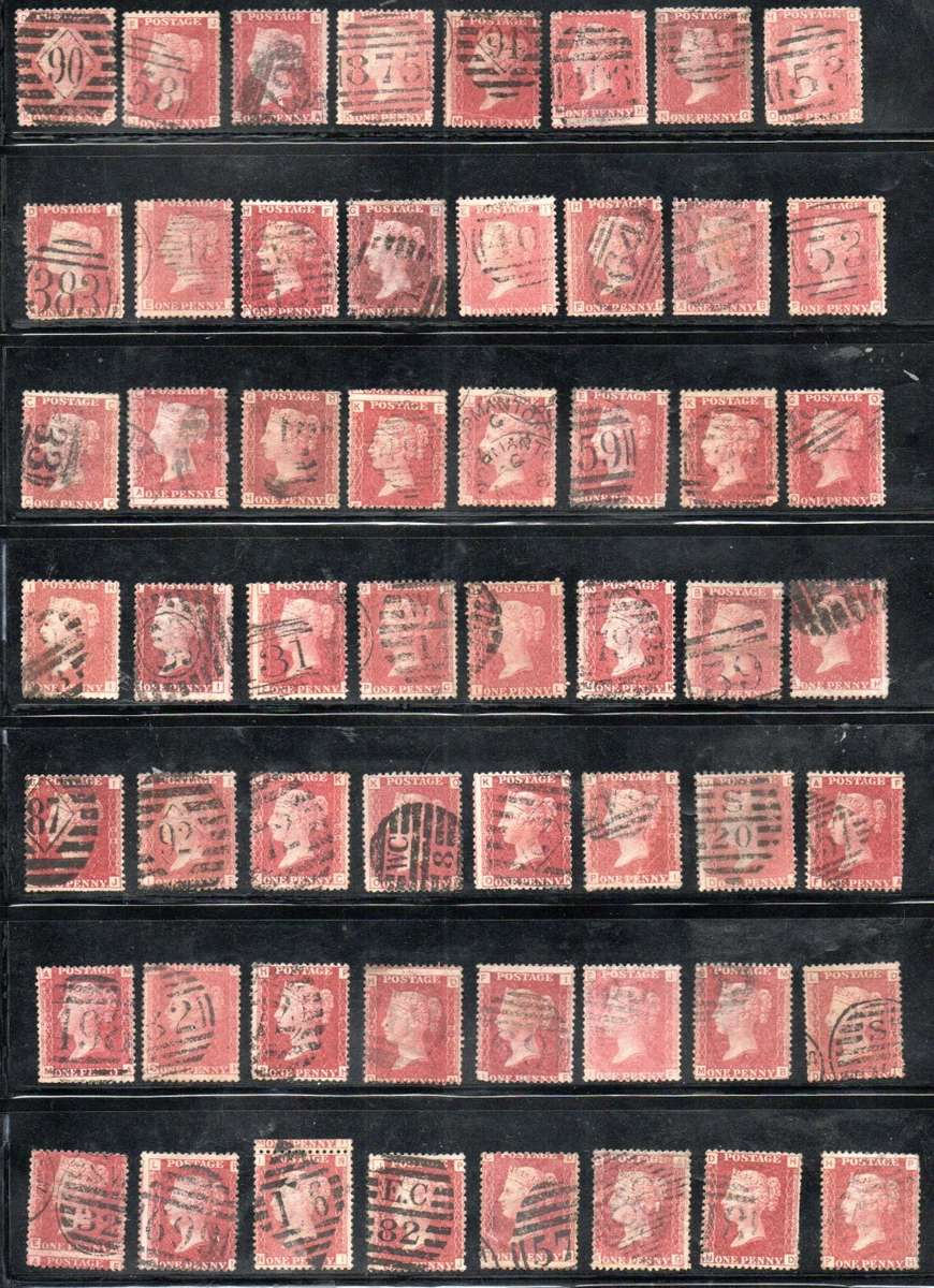 GB SELECTION OF (X56) USED 1 PENNY RED SINGLES. CONDITION AS PER SCANS. UNCHECKED PLATES ETC.