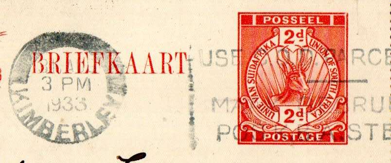 UNION 1933 2d LETTER CARD KIMBERLEY-NAIROBI. INTERESTING MESSAGE RE: FAMOUS ZOOLOGIST DR BEQUAERT.