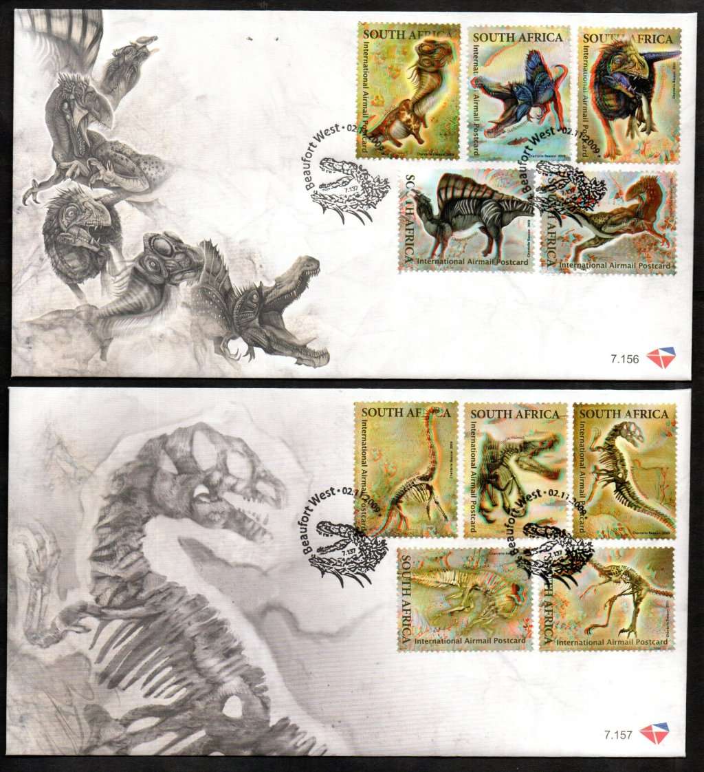 RSA 2009 3-D DINOSAURS SHEETLET OF (X10) UMM + 3D GLASSES + FDCs. SACC1985. AS PER SCANS. CV R560.