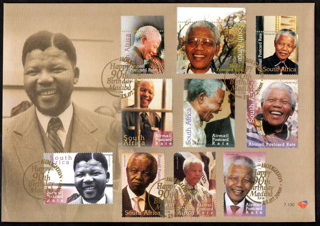 RSA MANDELA 90TH BDAY SPECIAL PACK (90 MADE) inc FACES BOOKLET, X3 COVERS + 2 CARDS + NORMAL FDC.