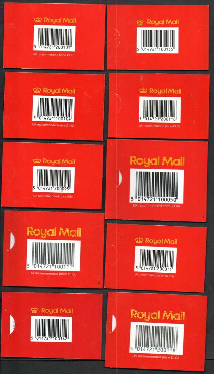 GB SELECTION OF (X10) MINT BARCODE BOOKLETS. 1ST/SECOND CLASS/POSTCARD STAMPS. GOOD TOTAL CV.