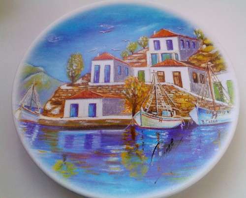 Beautiful Hand Painted Greece Decorated Plate