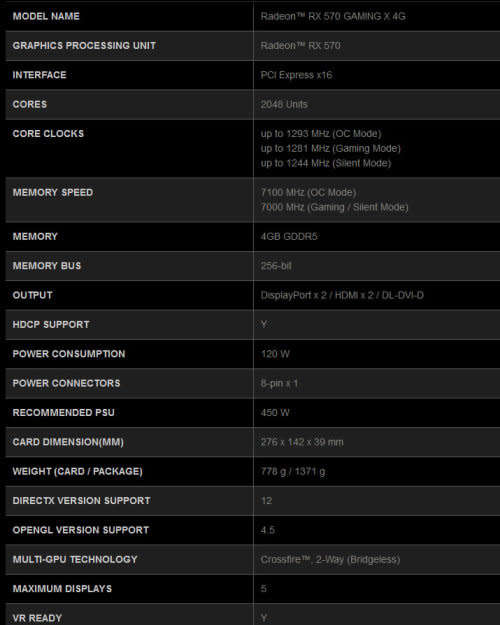 ..:: MSI Gaming X RX570 4GB ::..