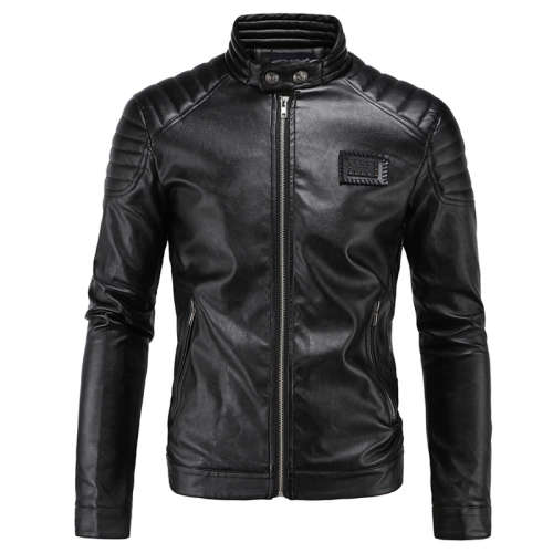 Spring Leather Jackets Men Black Biker Jackets Men Quilting Shoulder Vintage Rivets Badge Patch Moto