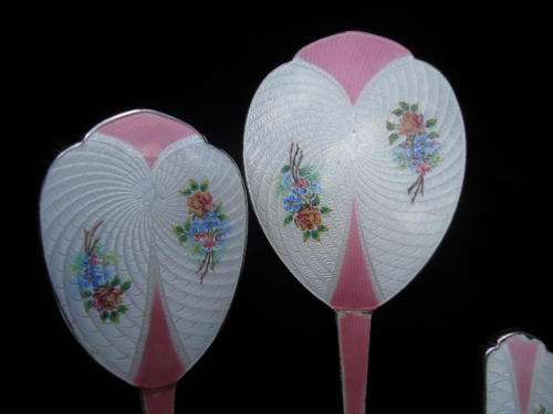 BEAUTIFUL ART DECO ENAMELLED 3 PIECE DRESSING TABLE SET(NOTE)