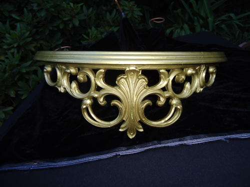 LOVELY HALF-MOON SHAPED WALL MOUNTED GOLD-PAINTED WOODEN SHELF