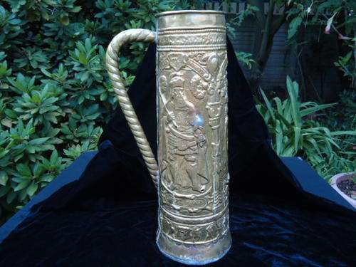 HUGE VINTAGE HEAVILY CHASED BRASS TANKARD-WOW!!PLEASE NOTE