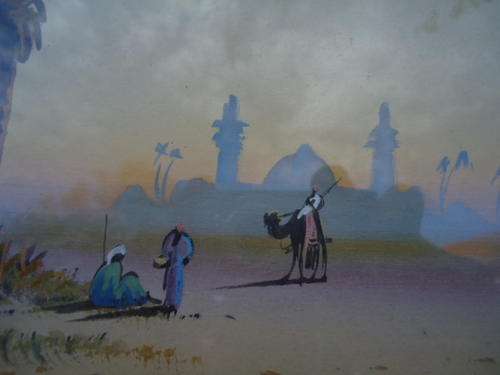 FRAMED AND BEHIND GLASS A SIGNED WATERCOLOUR WITH DESERT SCENES(1890'S-1920)