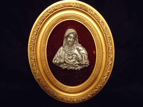 LARGE(35CM x 28CM) EARLY 20TH CENTURY RELIGIOUS ICON FRAMED ON RED VELVET(PLEASE NOTE)