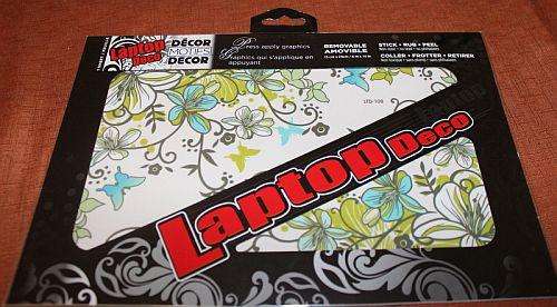 Laptop Deco - Green and Blue flowers and butterflies (removable)