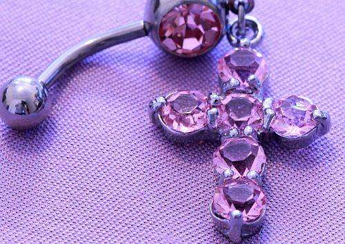 Pink Crystal Cross Belly Button Navel Ring