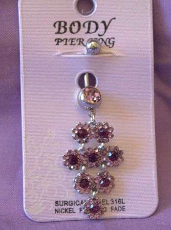 Purple Crystal Flower Belly Button Navel Ring