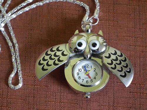 Silver Owl Necklace Pendant Watch