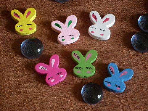 Mixed Multicolor Rabbit Wood Beads for Scrapbooking or Card Making