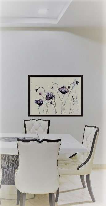 Original Painting by Lorna Pauls - Black Fusion Poppies 1 (42 x 29.5 cm or 16.5 x 11.5")