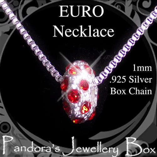 925 Sterling Silver CRYSTAL EURO Bead Charm & Necklace
